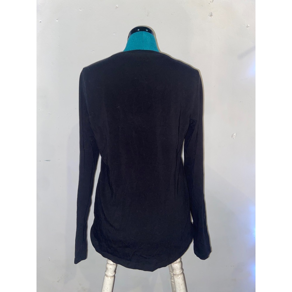 Nautica Mens Long Sleeve Crewneck T-Shirt Black Cotton Stretch Size M Logo Tee - Picture 4 of 5